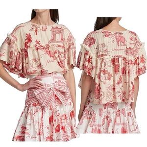 FARM Rio Nossa Lingua Blouse Red & White Med Perfect condition